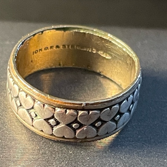 Clark & Coombs 10k GF & Sterling Band W/ Dbl Row Of Hearts 1930-50’s Vntg 6.5-7 - Picture 1 of 16